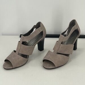 LifeStride Catlyn Taupe Grey Strappy Block Heel Dress Sandals Womens 7.5M